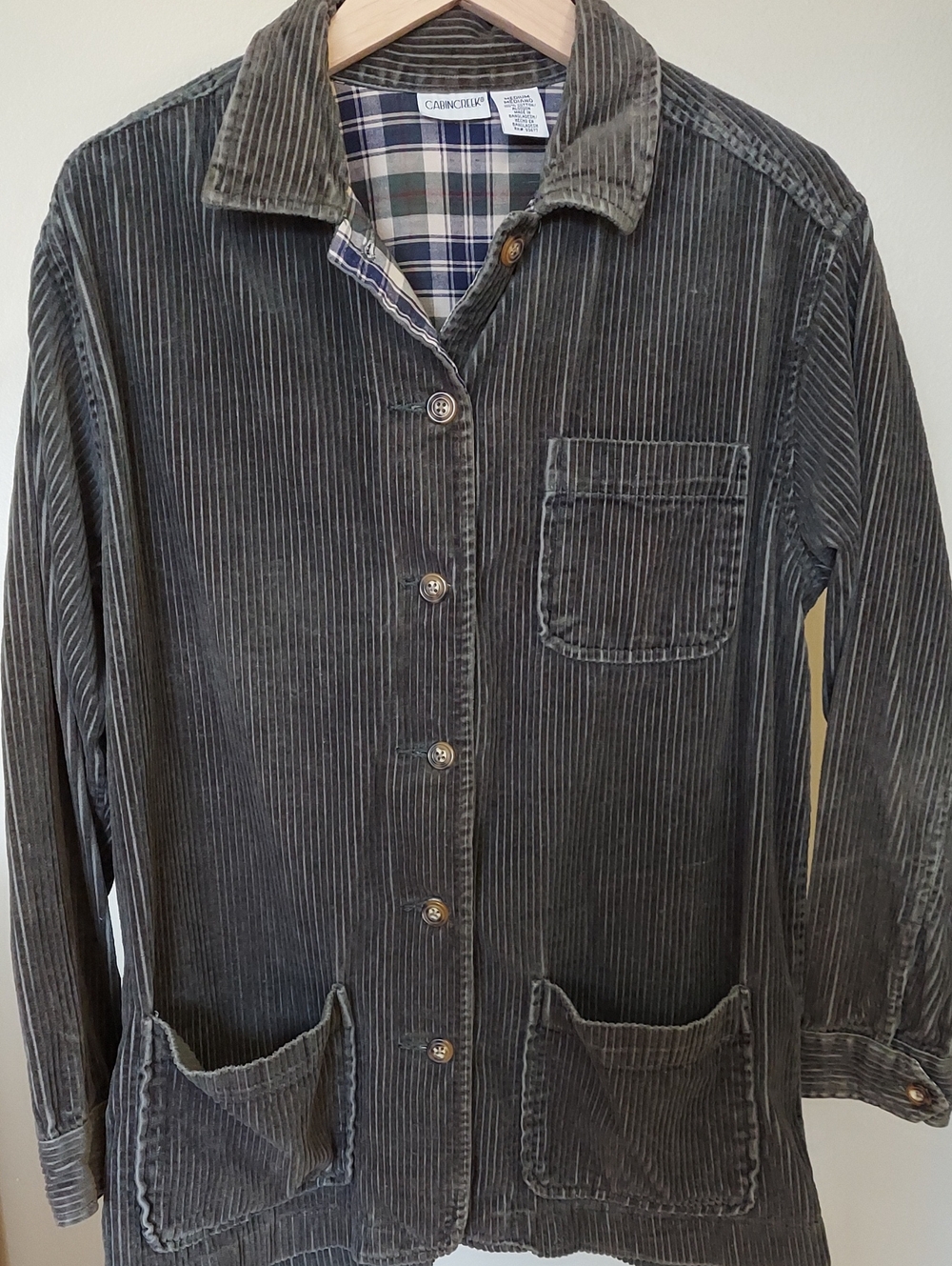 Cabin Creek corduroy jacket Shacket olive green Sz Medium Plaid Inside